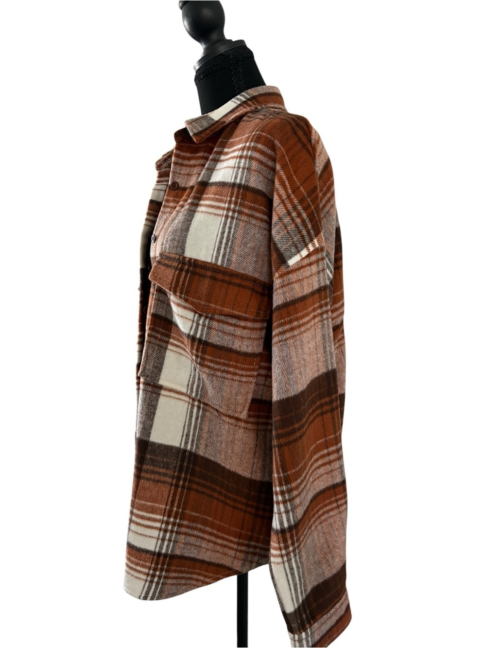 12th Tribe Brown Cream Plaid Utility Jacket - Picture 5 of 10